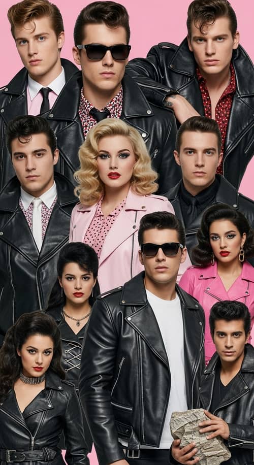 Eclectic 50s Rock and Roll Fashion Collage with Diverse Models