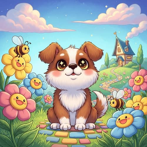 Adorable Dog in Whimsical Children's Book Scene
