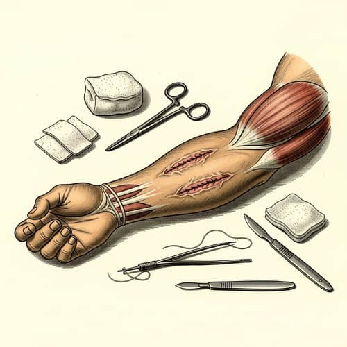 Detailed Anatomical Illustration of Human Arm with Incised Wounds