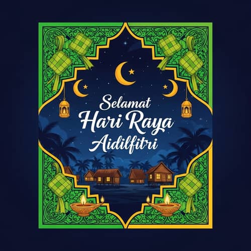 Selamat Hari Raya Greeting Poster | Traditional Malay Festivities