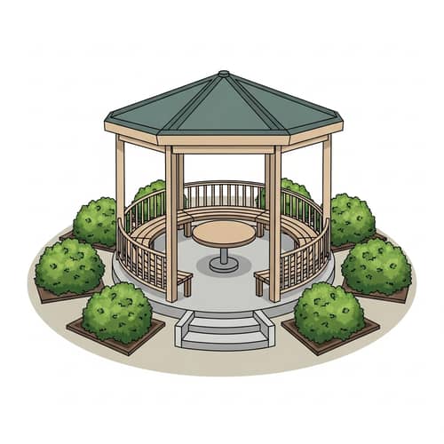 Tranquil Park Scene: Small Round Gazebo & Greenery