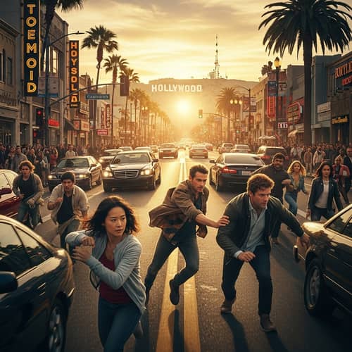 High-Octane Hollywood Action Movie Scene with Asian Female Pursuing Villain