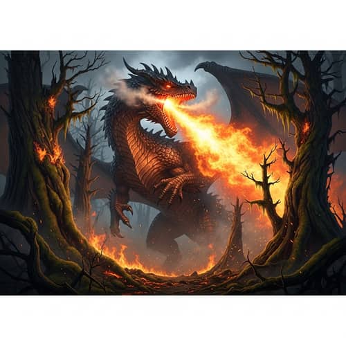 Furious Dragon Breathing Fire in Forest