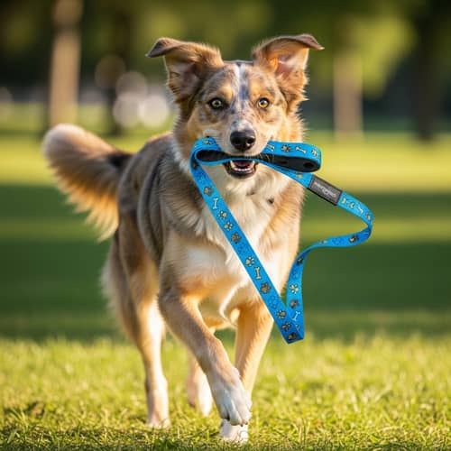 Playful and Vibrant Dog with Leash | Pet Fun and Games