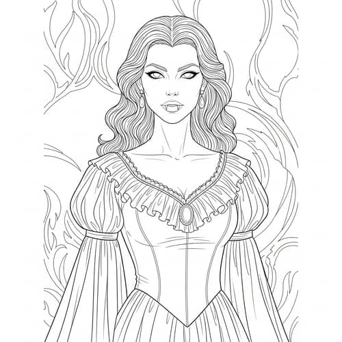 Vintage Vampire Lady Coloring Page | Intriguing Gothic Design