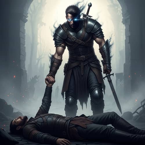 Muscular Warrior Extends Helping Hand in Post-Apocalyptic Scene