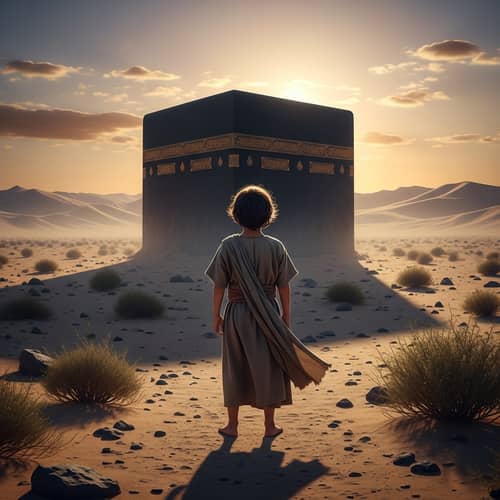 Middle-Eastern Boy Facing Kaaba in Pre-Islamic Desert