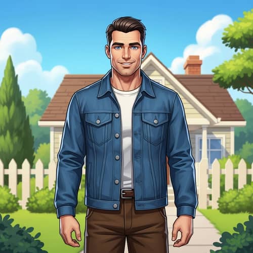 Proud American Man in Blue Denim Jacket and Brown Chinos