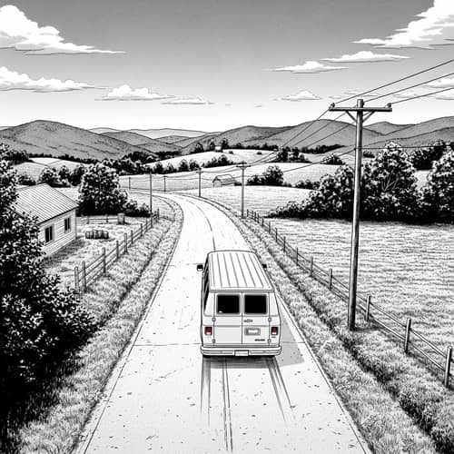 Black and White Horror Manga-Style Illustration in Appalachian Foothills