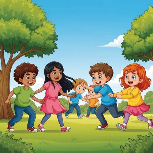 Playful Children Enjoying Tag Game in Park