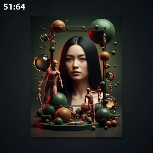 Surreal 3D Art: Woman with Long Black Hair in Unique Landscape