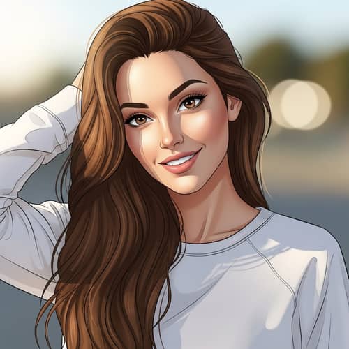 Serene Woman with Long Brown Hair | Casual Outfit Illustration