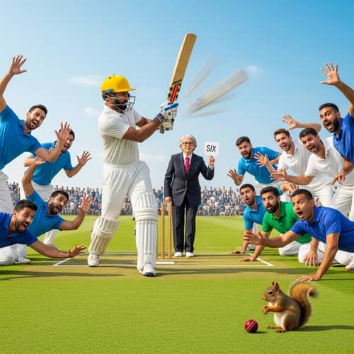 Hilarious Cricket Comedy Scene with Diverse Characters