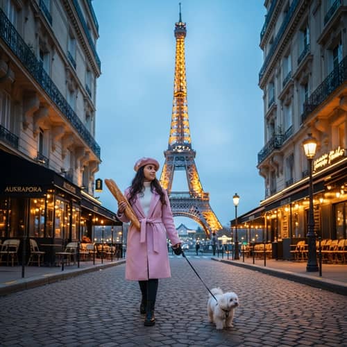 Hispanic Girl in Paris - Romantic Streets, Eiffel Tower View