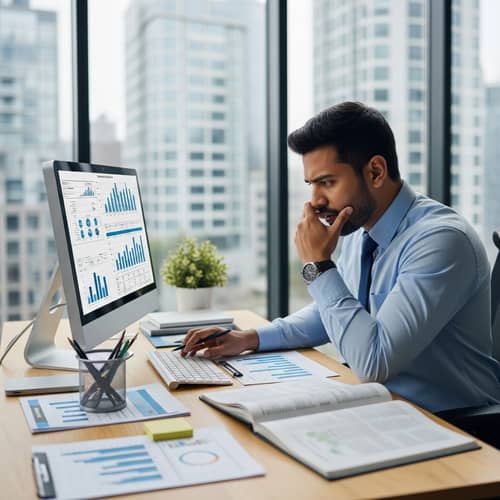 Dedicated Pharmaceutical Marketing Manager Organizing Data
