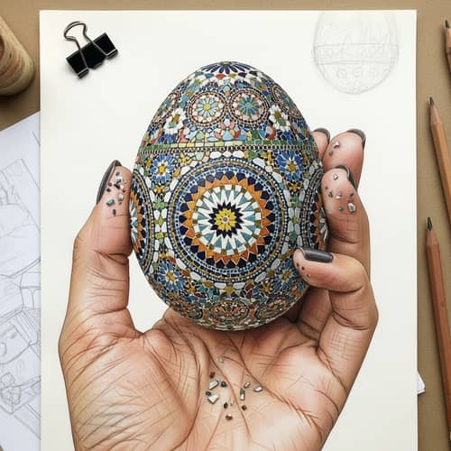 Intricately Decorated Mosaic Eggshell Art by Middle-Eastern Artist