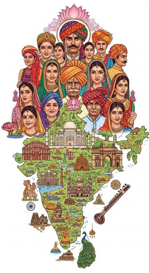 Vibrant Abstract Composition of Indian Culture and Diversity