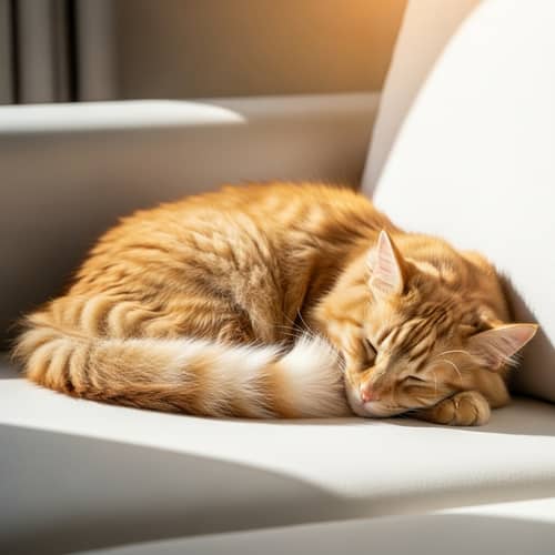 Tranquil Orange Cat Sleeping on White Sofa
