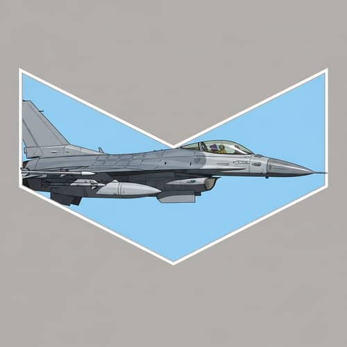 Chevron-Shaped Rectangle with Grey F-16 Fighter Jet
