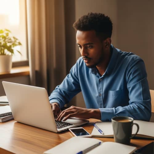 Young Ethiopian Male Student Studying with Intense Focus