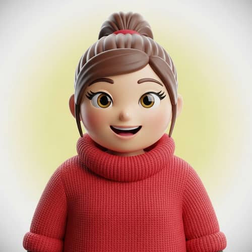 3D Emoji Girl with Tied-Up Hair in Red Sweater