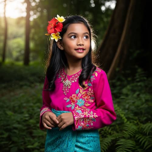 Vibrant Malay Girl Portrait in Lush Rainforest