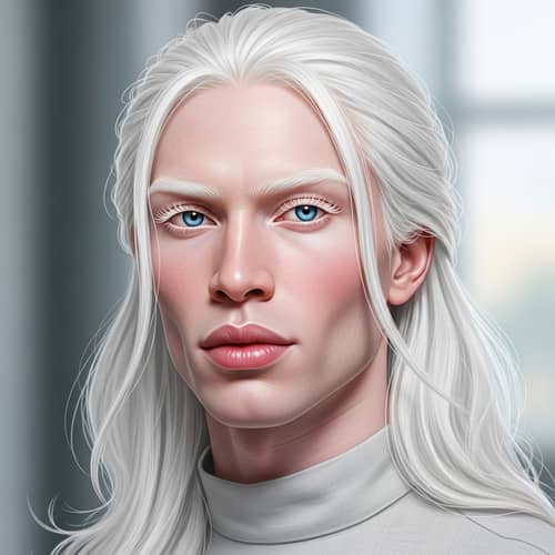 Striking Albino Man with Cat-Like Blue Eyes