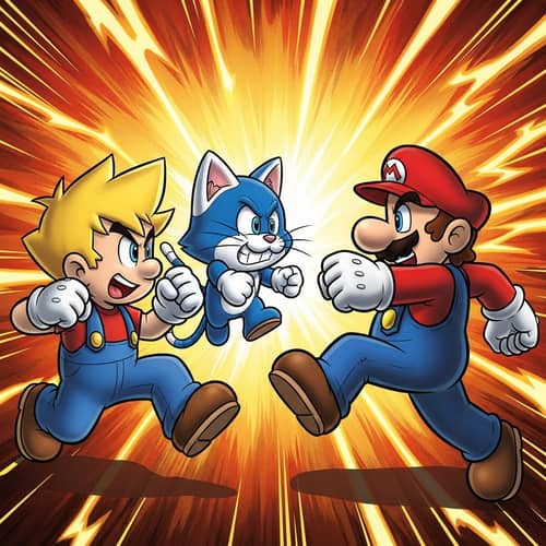 Epic Showdown of Mischievous Boy, Robotic Cat & Plumber