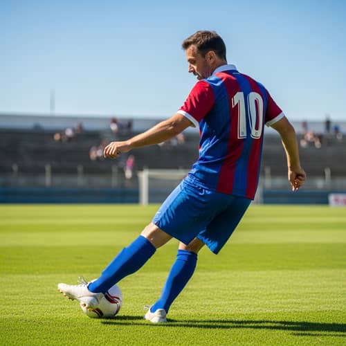 Adult Male Soccer Player in Blue & Red Jersey | Kick Motion