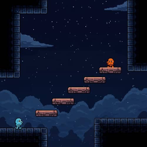 Pixel Art Night Scene: Floating Platforms in Moonlight