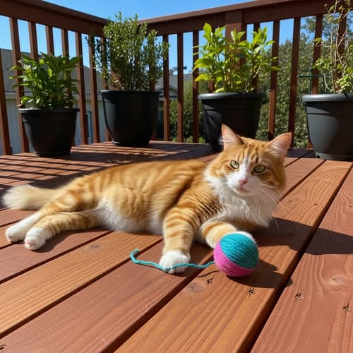 Lush Orange and White Cat Relaxing on Sunny Deck | Cats Life