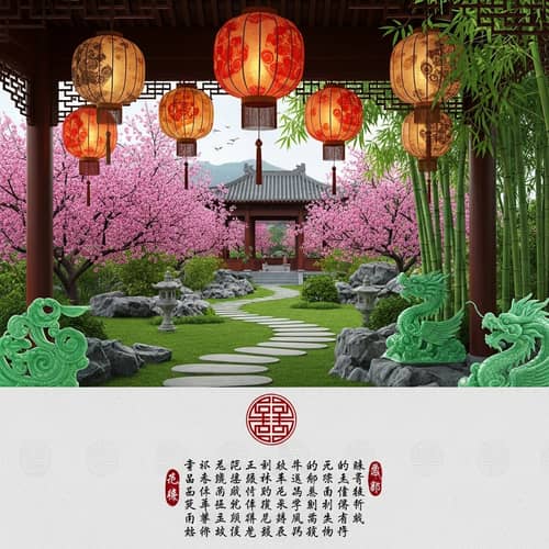 Traditional Chinese Theme: Serene Garden Facebook Cover