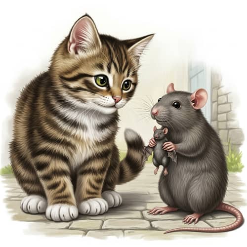 Engaging Scene of Cat and Rat in Playful Activity