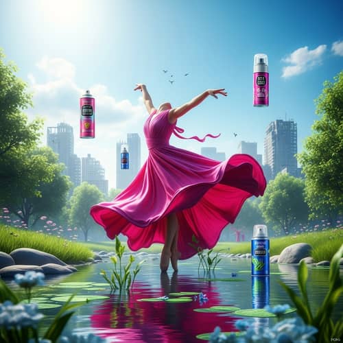 Dynamic Pink Dress Dancing in Tranquil Park Setting