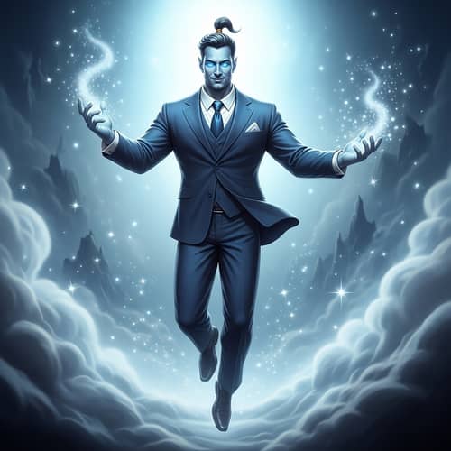 Ethereal Genie in Sharp Suit - Mystical Scene Captured