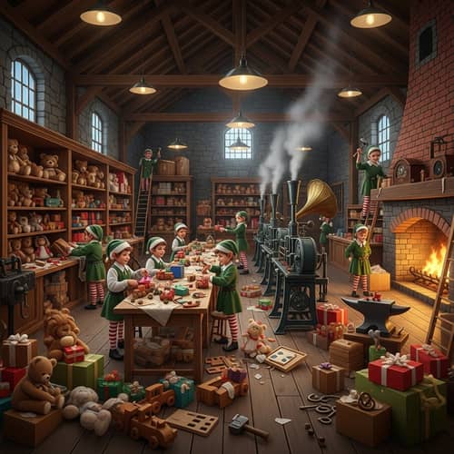 Magical Toy Workshop: Elves Crafting Toys for Christmas