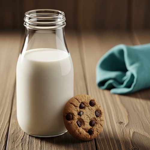 Fresh Creamy Milk and Chocolate Chip Cookie on Rustic Table