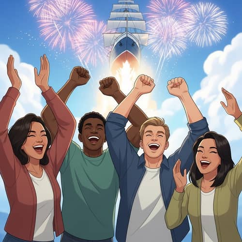 Celebrate Victory with Diverse Group | New Journey Illustration