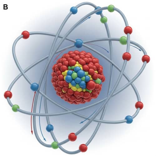 Detailed Scientific Illustration of Atom: Protons, Neutrons, Electrons
