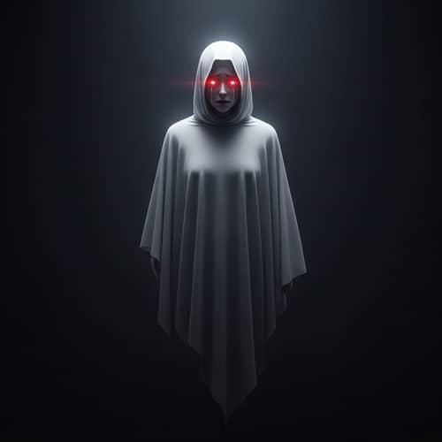Ethereal Sad Ghost with Glowing Red Eyes