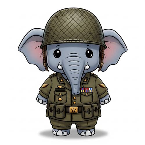 Charming Cartoon Elephant in Military Uniform