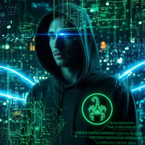 Futuristic 5D Hacker with Scorpion Logo Hoodie