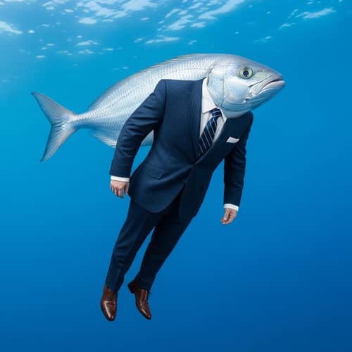 Elegant Fish in Stylish Suit Swimming in Ocean