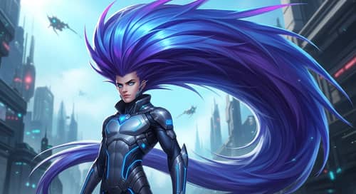 Young Man with Extraordinary Blue & Purple Hair | Game Character Style