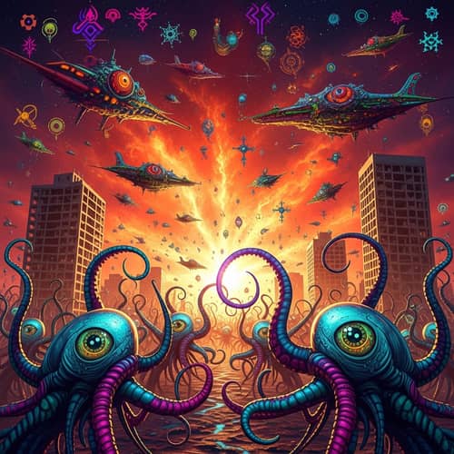 Surreal Alien Invasion: Neon Creatures, Starships & Chaos