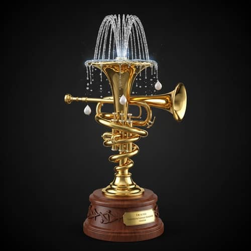 Unique Trophy Design: Trumpet and Fountain Fusion