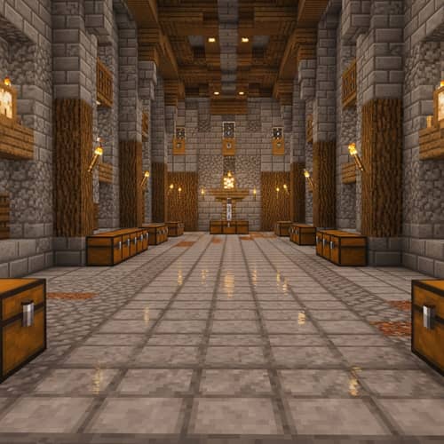 Spacious Minecraft Treasure Room with Stone and Wood