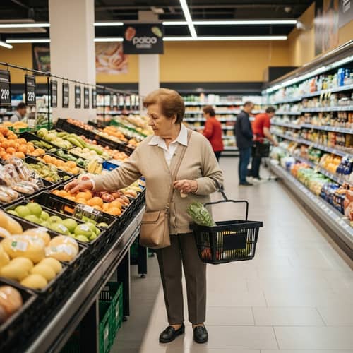 Elderly Hispanic Woman Shopping for Fresh Produce in Spain