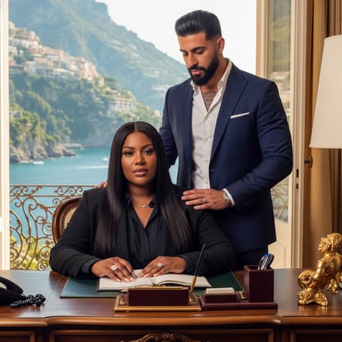 Luxurious Plus-Size African American Woman & Middle-Eastern Man in Italian Villa