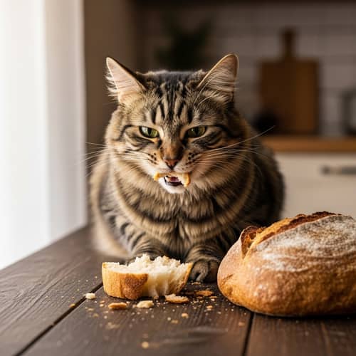 Cat Eating Bread - Cute Feline Snacking Scene
